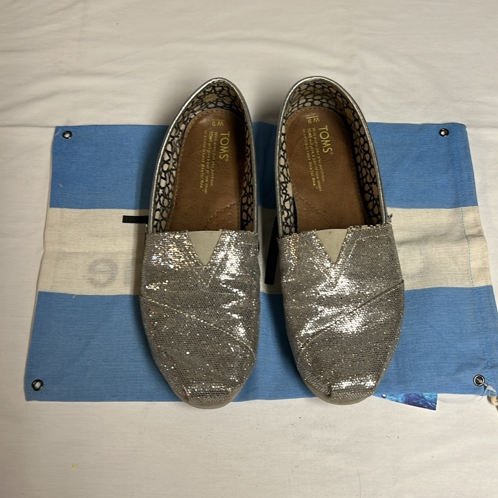 Toms Silver Glitter Canvas Wrap Classic Slip-Ons